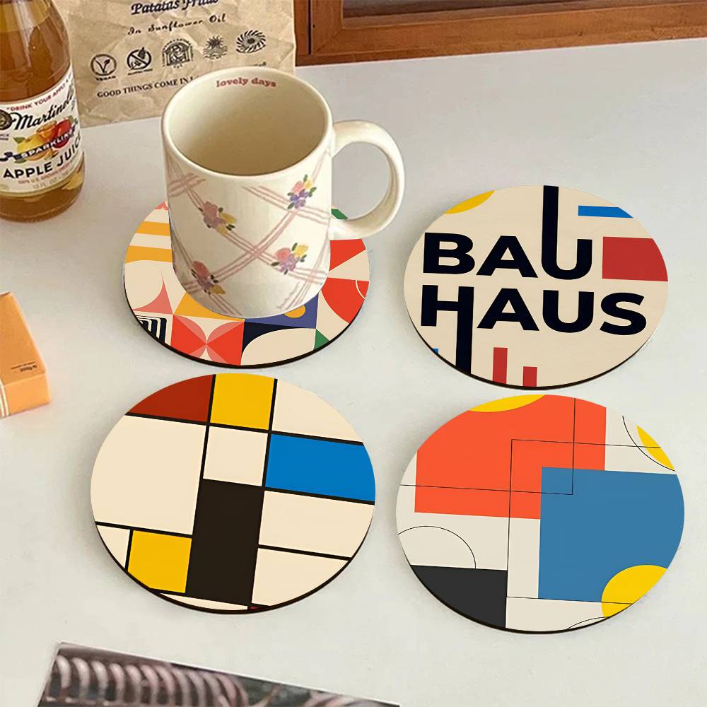 Marble Coaster Set - Sottobicchieri rotondi in legno stile Bauhaus